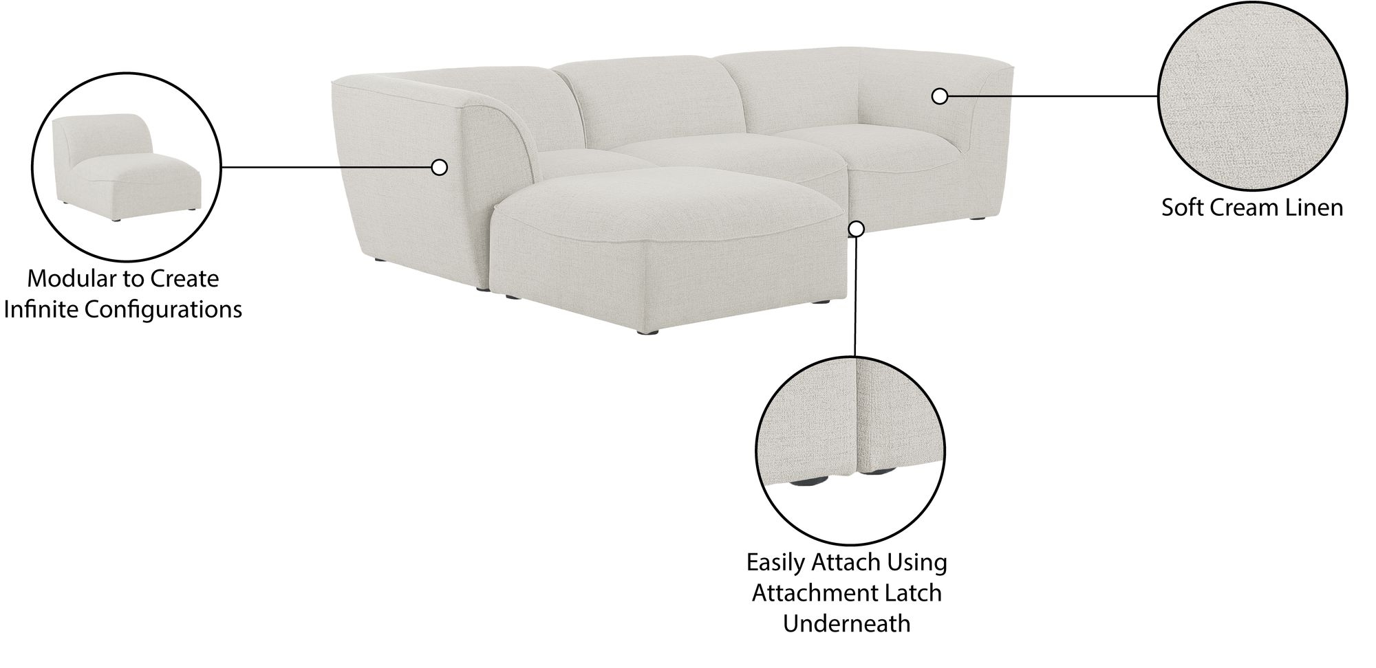 Miramar 109" 4-Piece Linen Fabric Modular Sectional Sofa