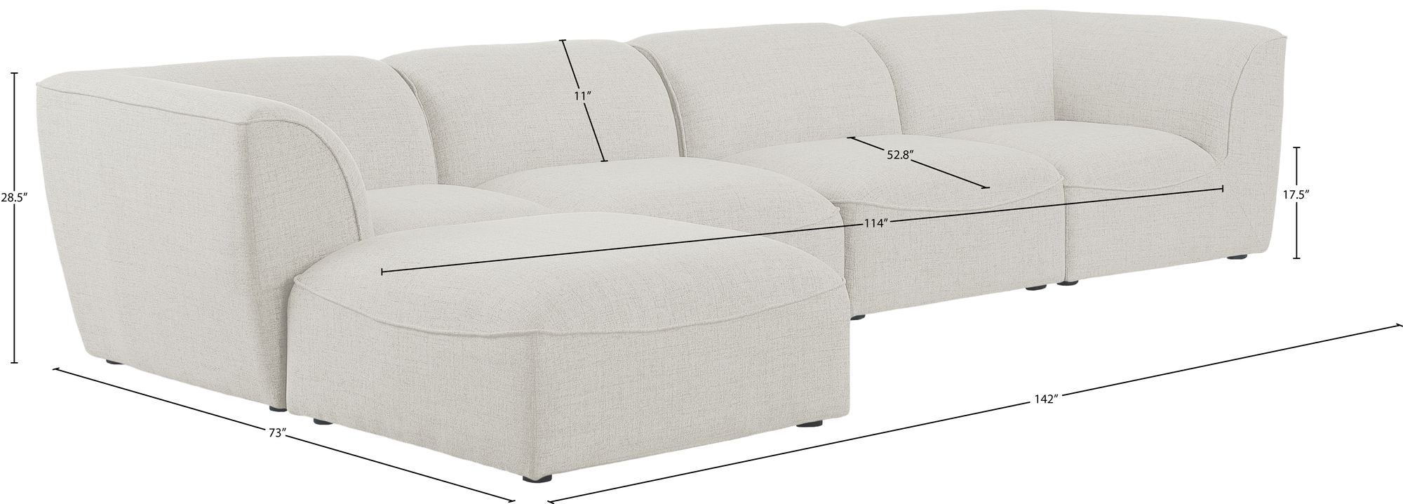 Miramar 142" 5-Piece Linen Modular Sectional