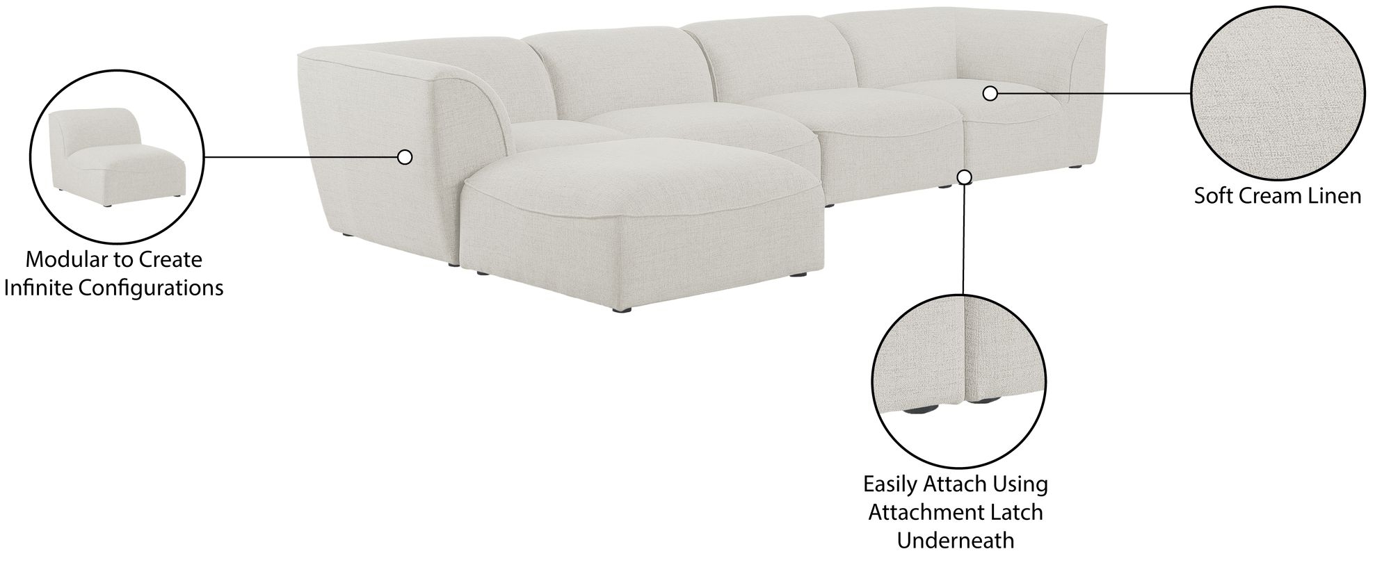 Miramar 142" 5-Piece Linen Fabric Modular Sectional Sofa