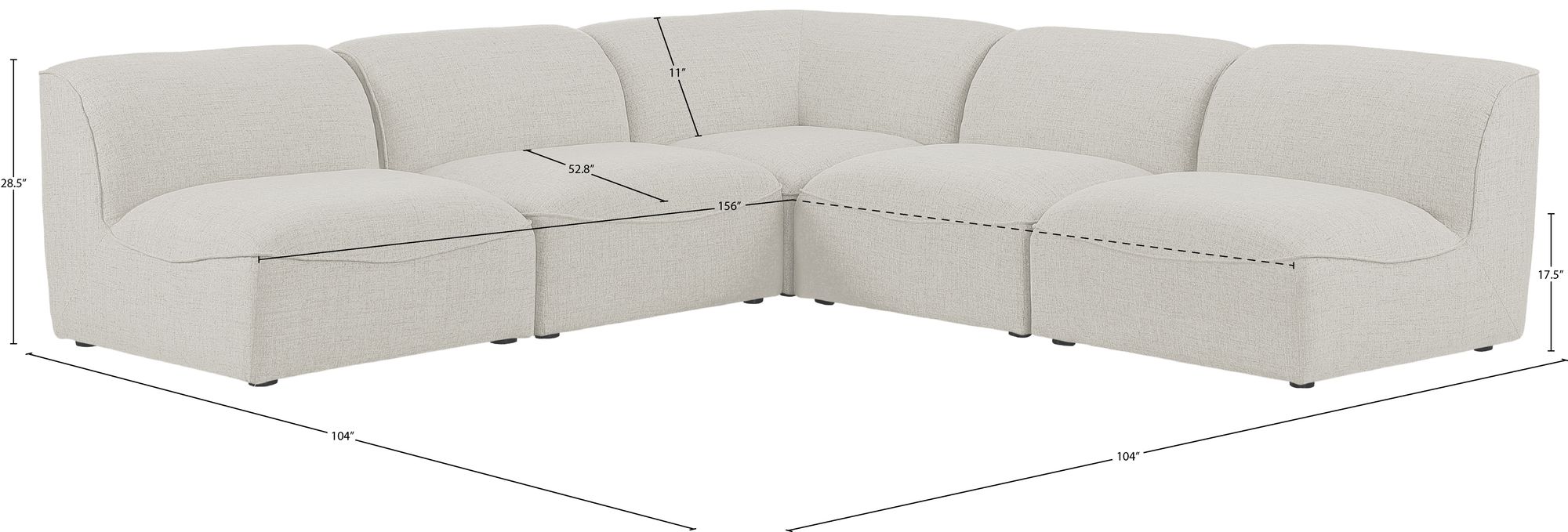 Miramar 104" 5-Piece Linen Modular Sectional