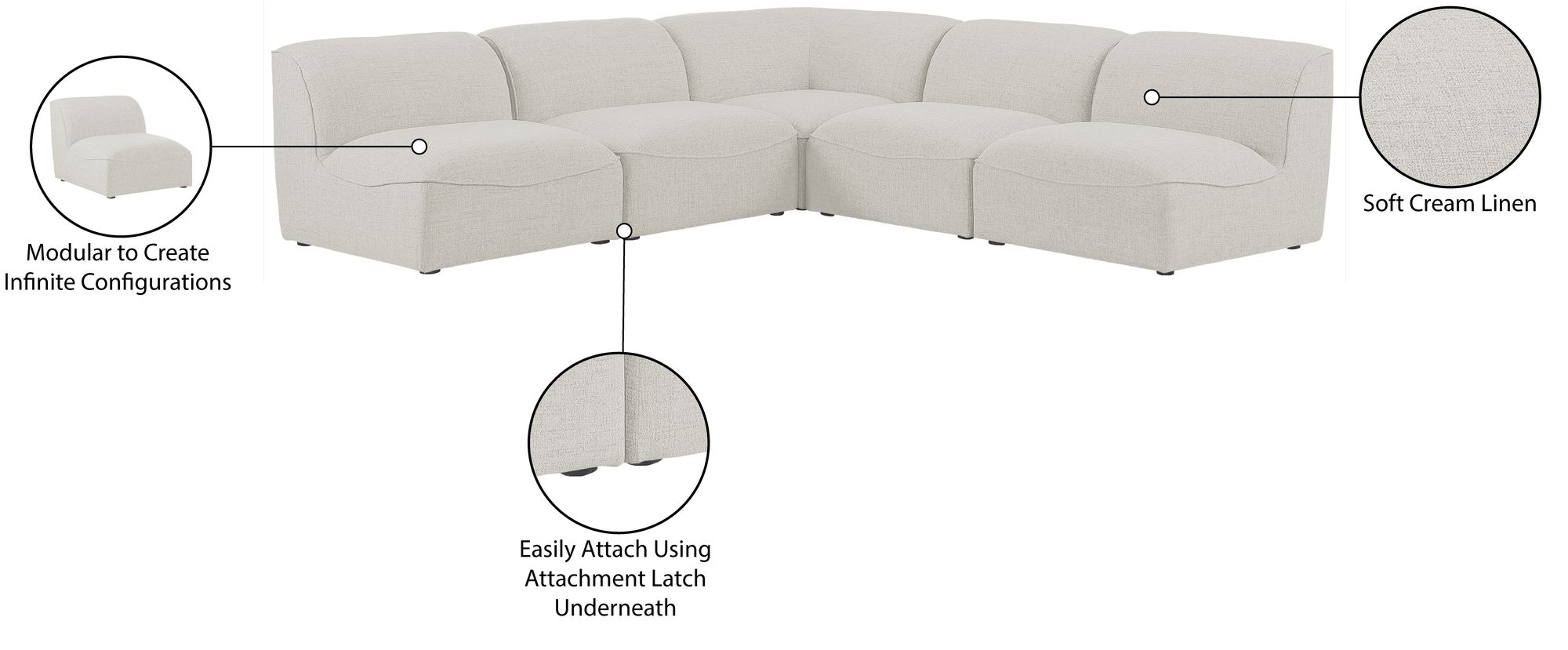 Miramar 104" 5-Piece Linen Fabric Modular Sectional Sofa