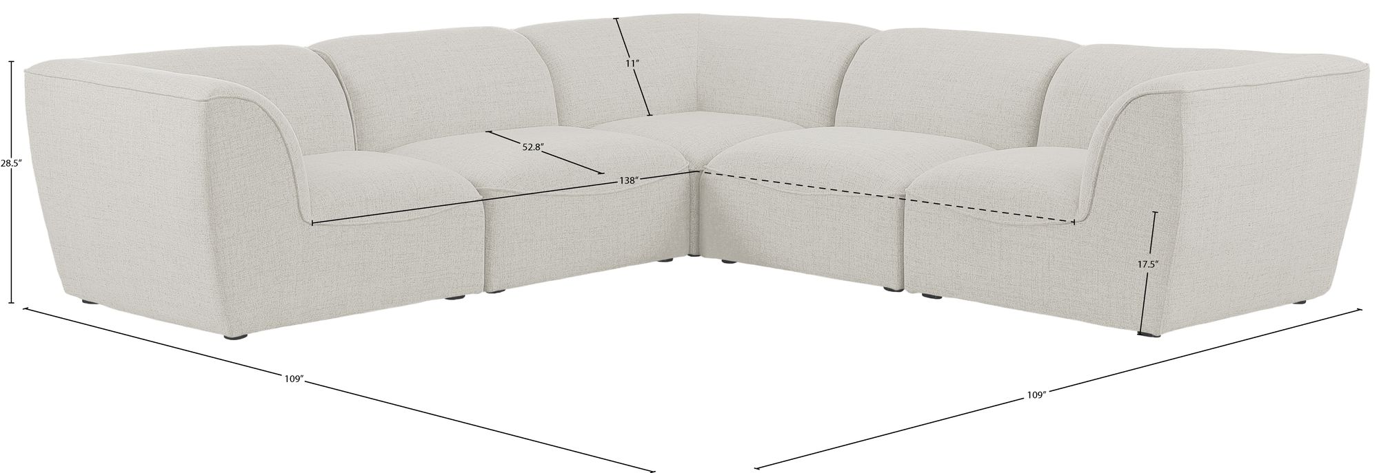 Miramar 109" 5-Piece Linen Modular Sectional
