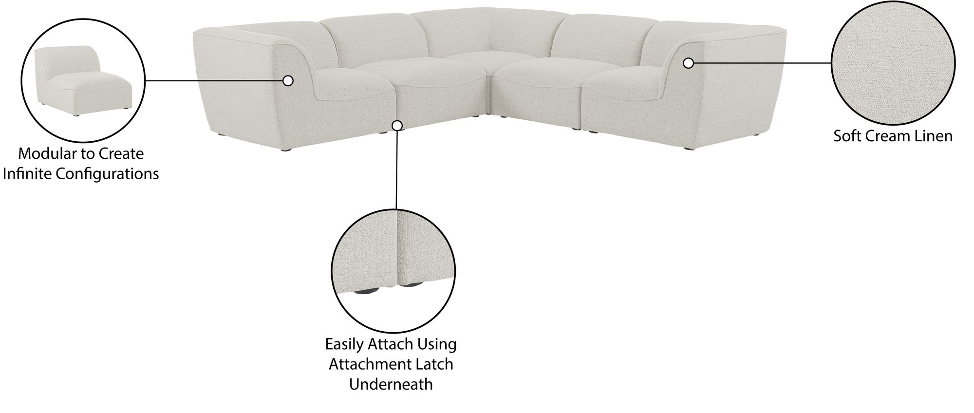 Miramar 109" 5-Piece Linen Fabric Modular Sectional Sofa