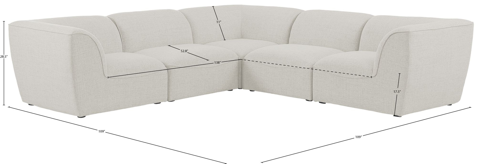Miramar 109" 5-Piece Linen Fabric Modular Sectional Sofa