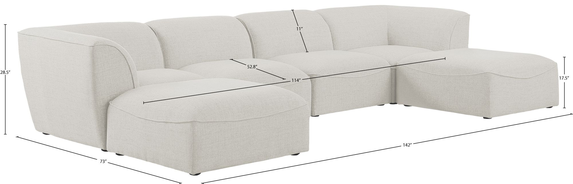 Miramar 142" 6-Piece Linen Modular U-Shape Sectional