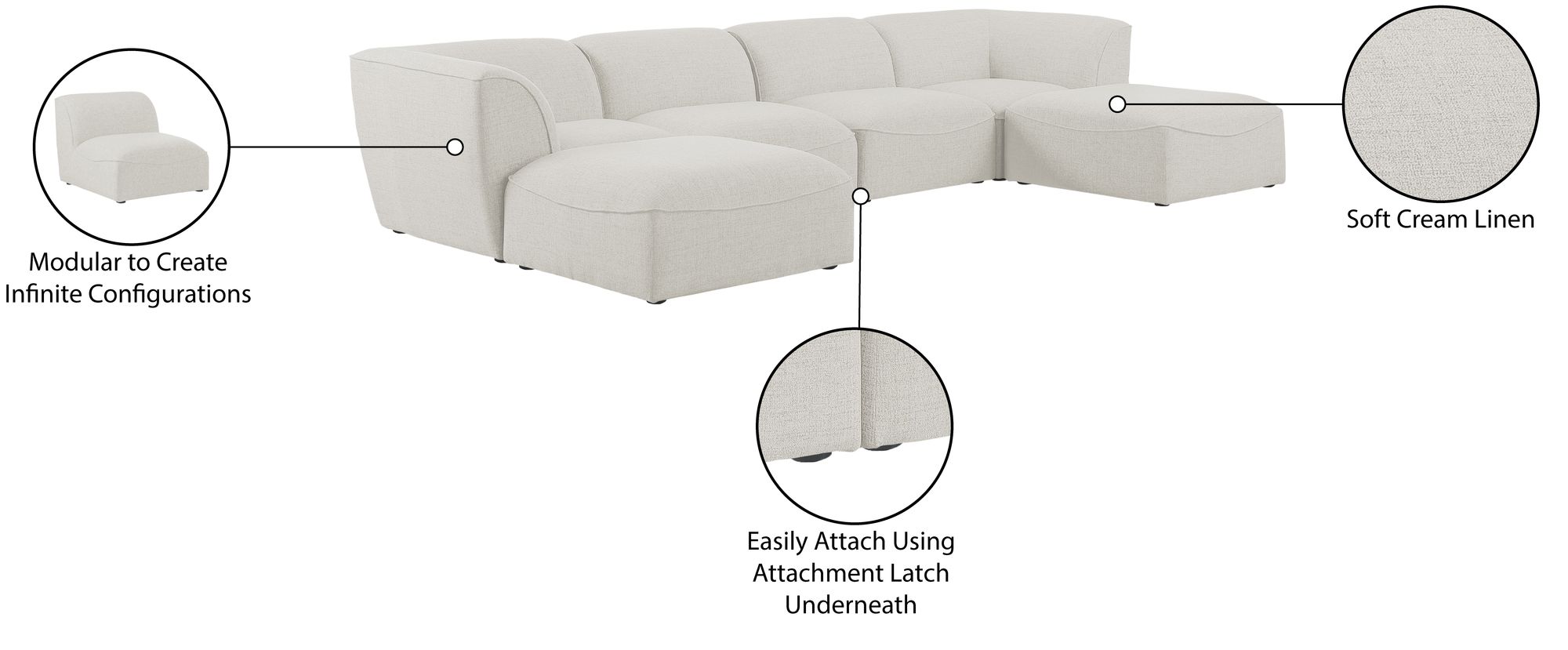 Miramar 142" 6-Piece Linen Modular U-Shape Sectional