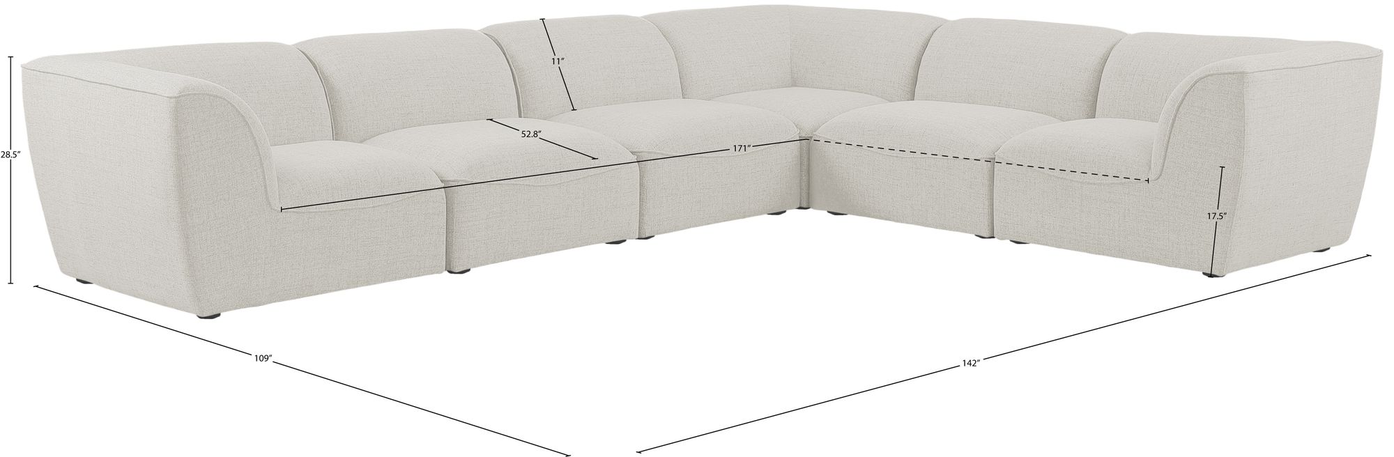 Miramar 142" 6-Piece Linen Modular Sectional