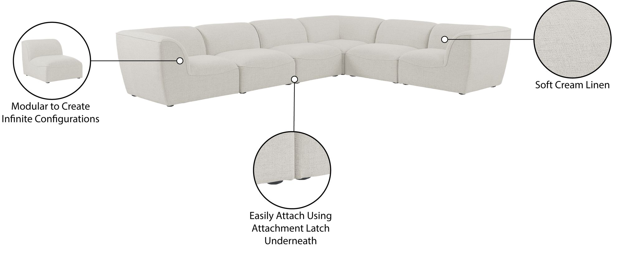 Miramar 142" 6-Piece Linen Modular Sectional