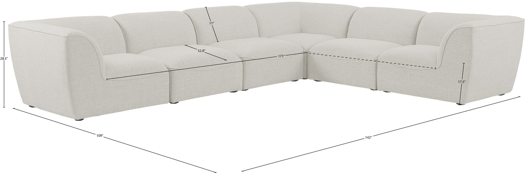 Miramar 142" 6-Piece Linen Fabric Modular Sectional Sofa