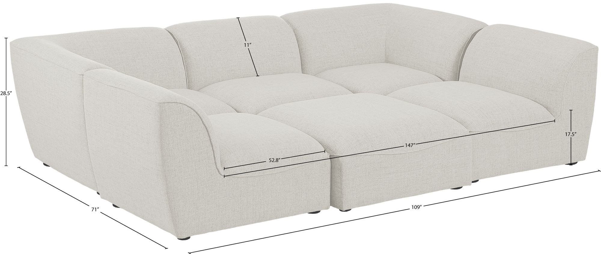 Miramar 109" 6-Piece Linen Fabric Modular Sectional Sofa