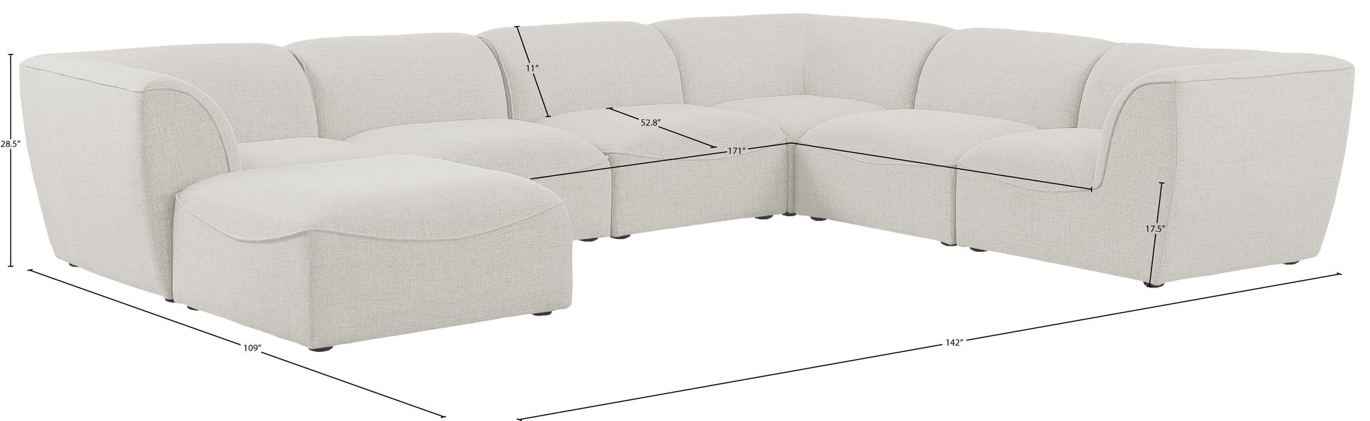 Miramar 142" 7-Piece Linen Modular Sectional