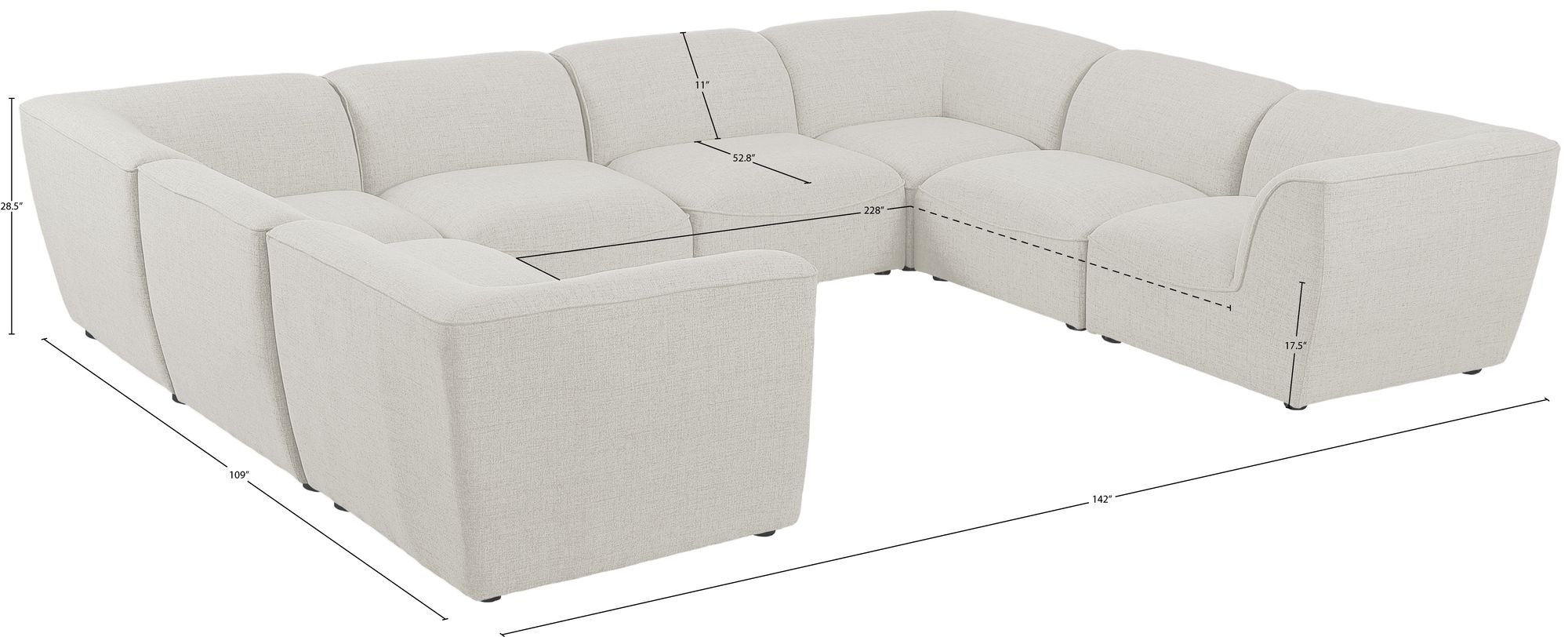 Miramar 142" 8-Piece Linen Modular Sectional