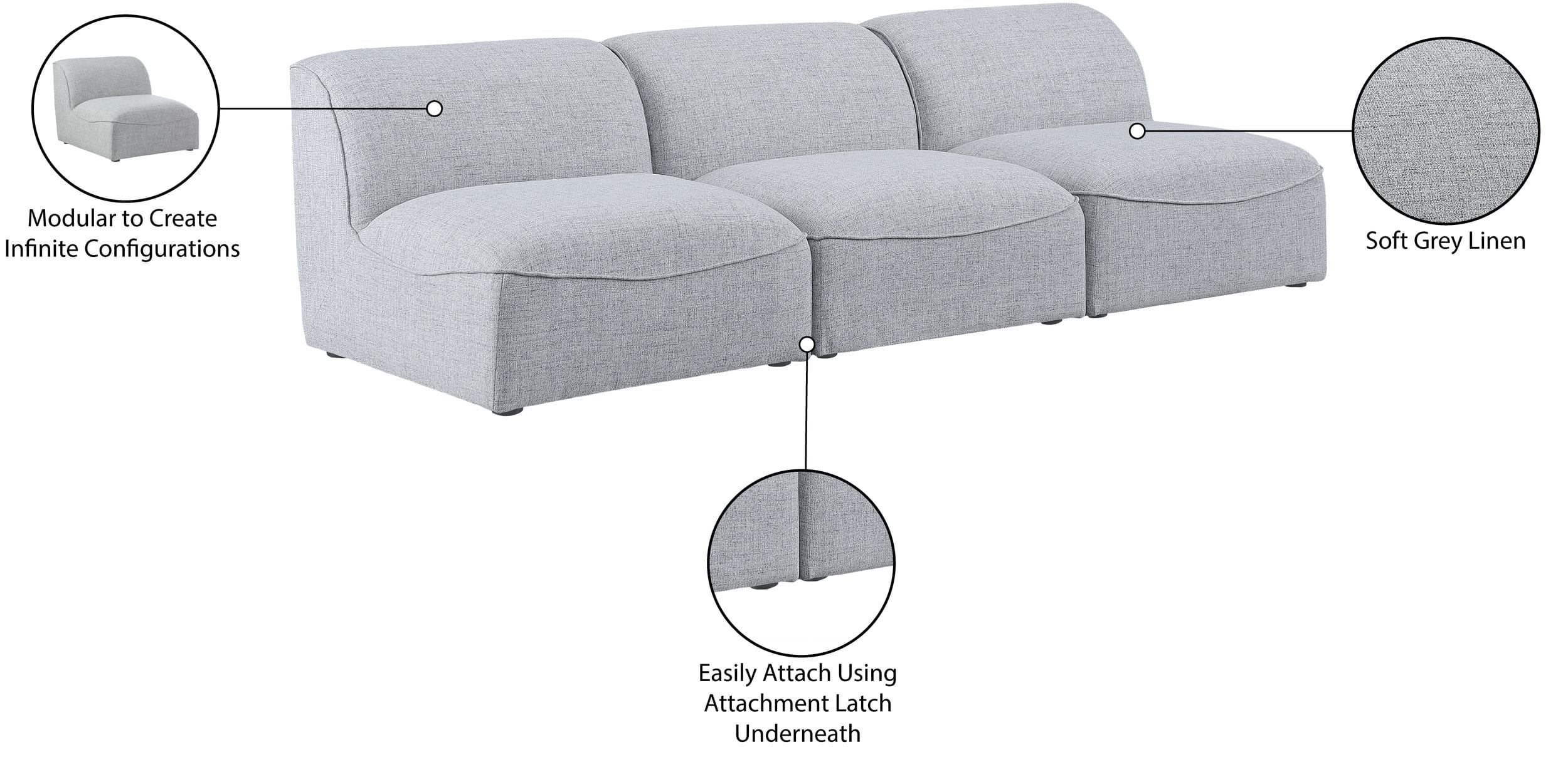 Miramar 99" Linen Modular Sofa
