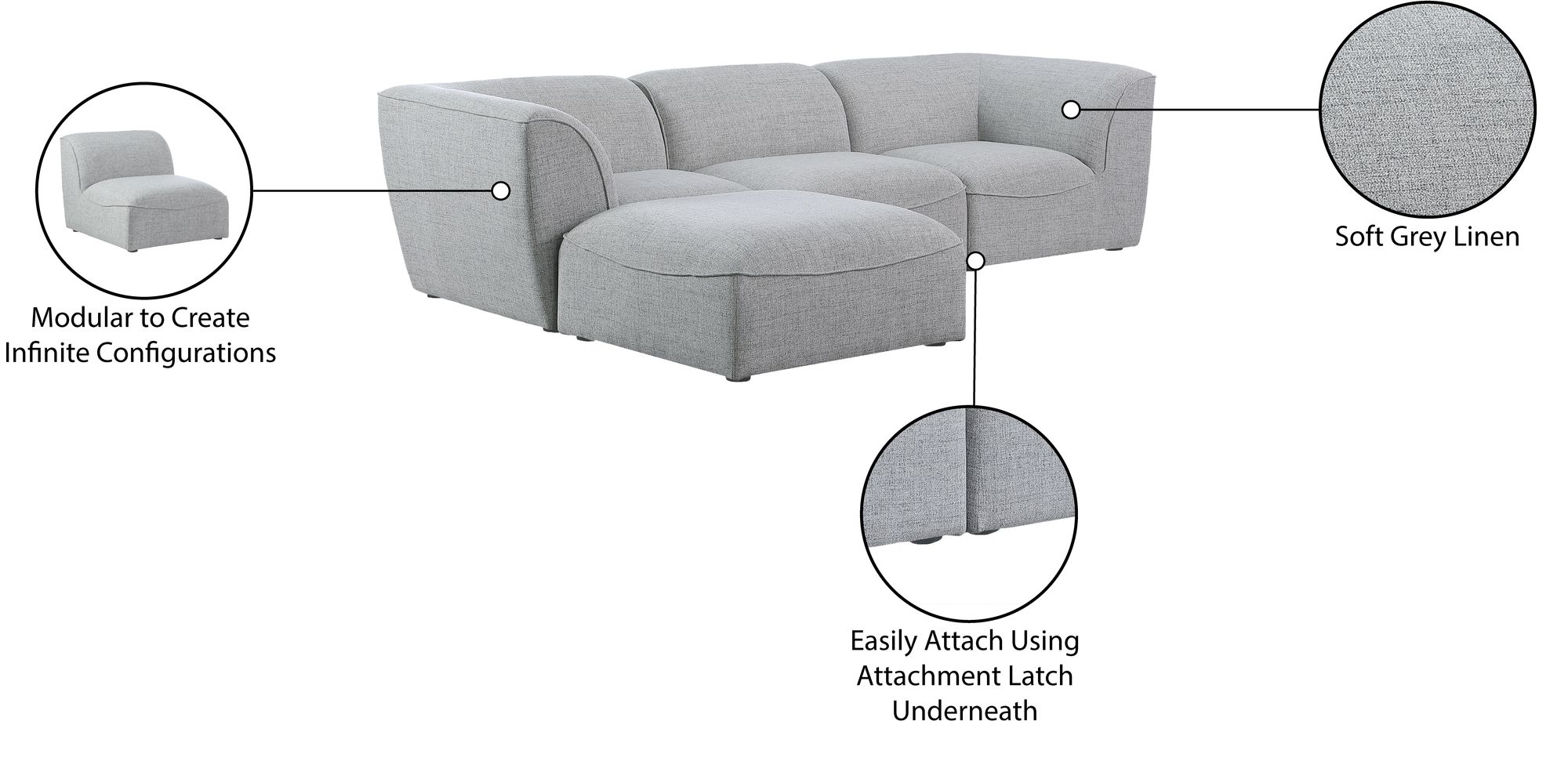 Miramar 109" 4-Piece Linen Modular Sectional