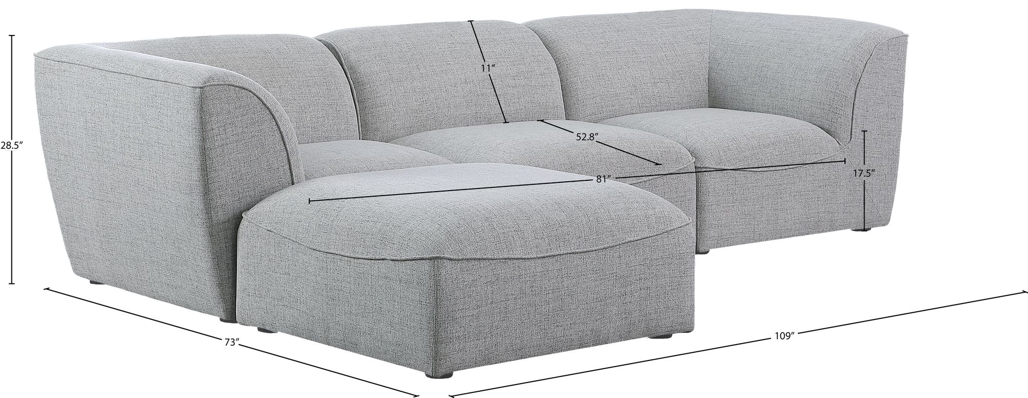 Miramar 109" 4-Piece Linen Fabric Modular Sectional Sofa