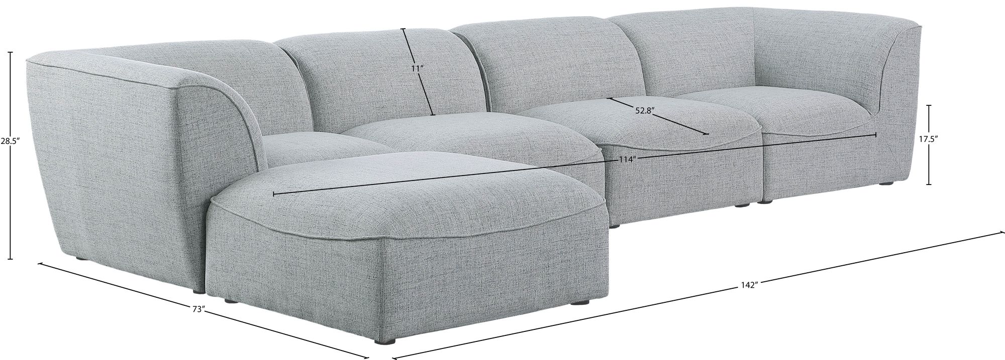 Miramar 142" 5-Piece Linen Modular Sectional