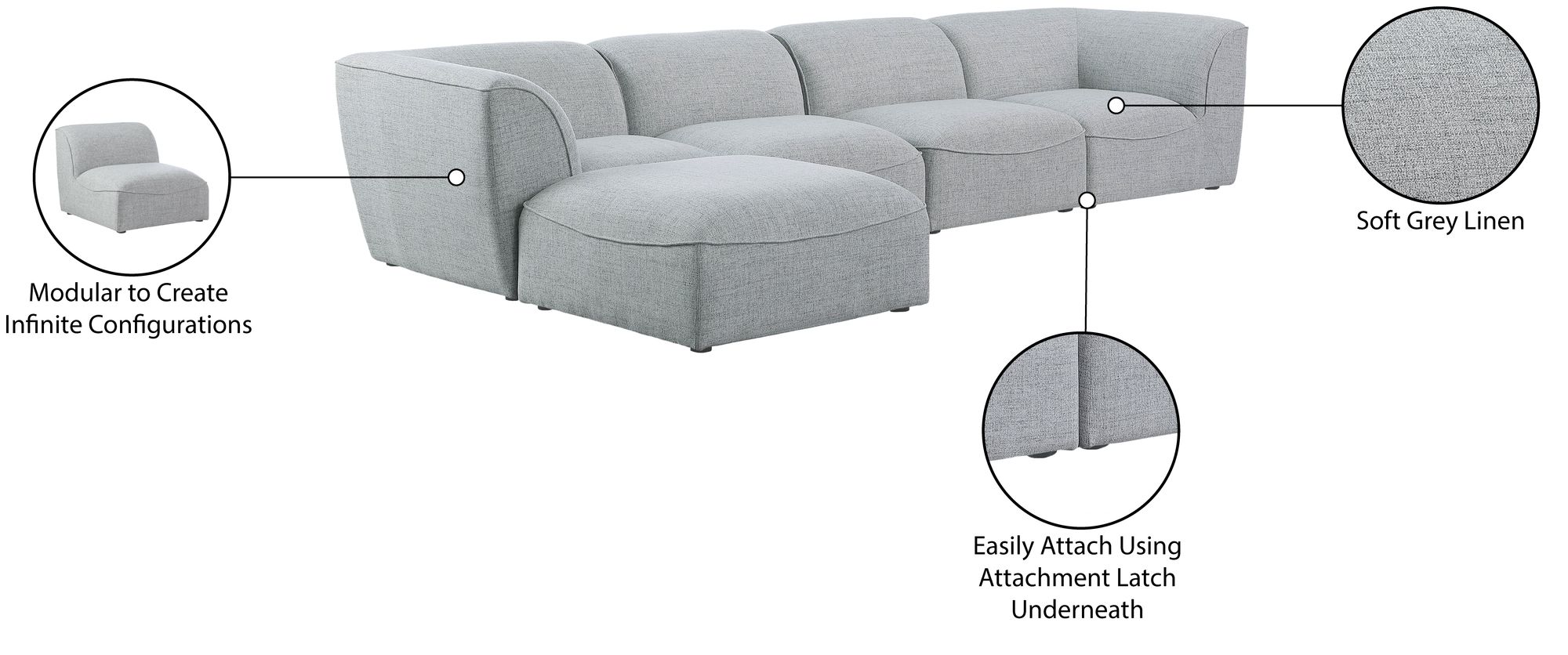 Miramar 142" 5-Piece Linen Fabric Modular Sectional Sofa