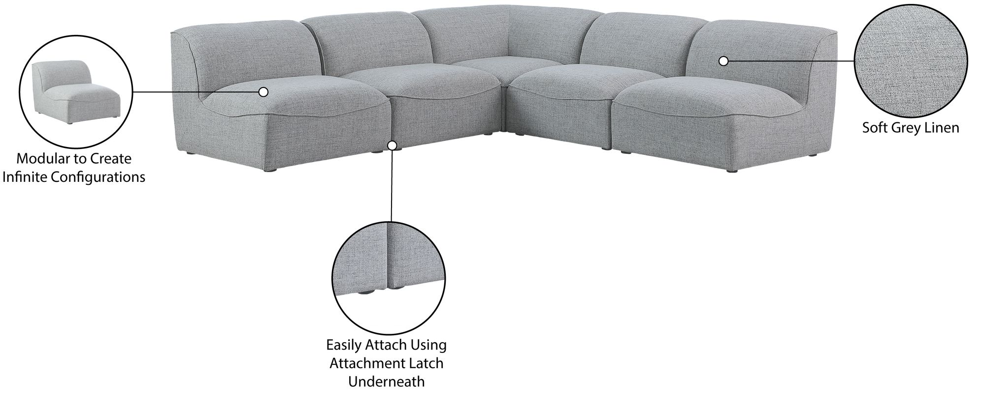 Miramar 104" 5-Piece Linen Modular Sectional