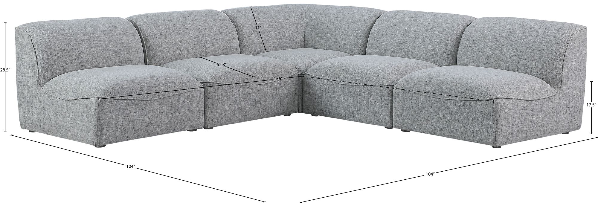 Miramar 104" 5-Piece Linen Fabric Modular Sectional Sofa