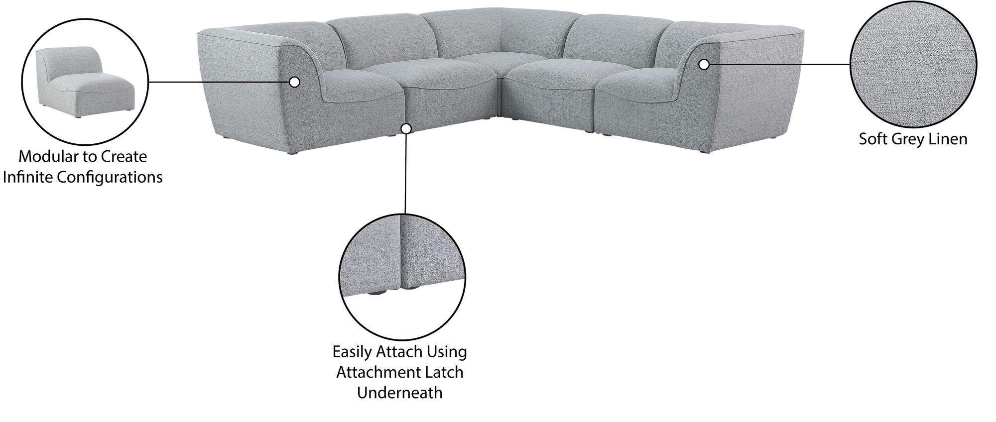Miramar 109" 5-Piece Linen Fabric Modular Sectional Sofa