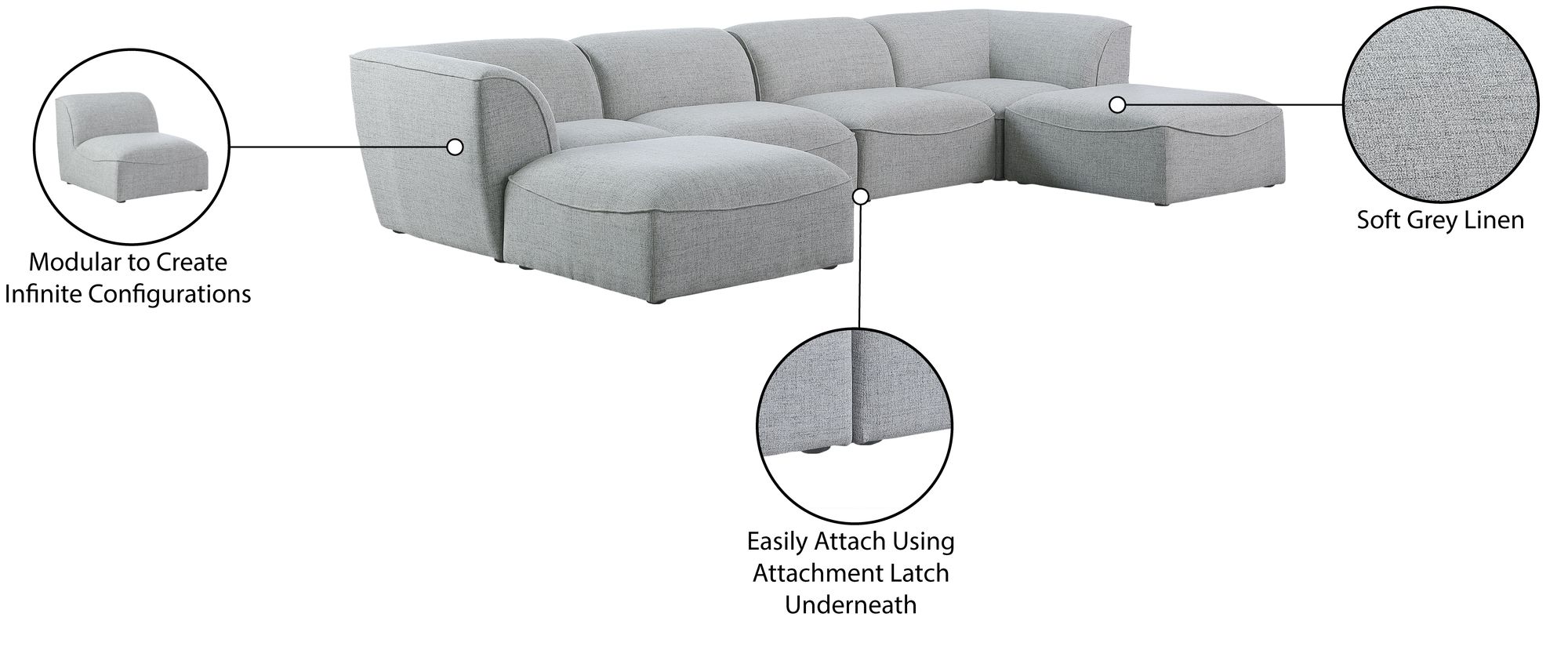 Miramar 142" 6-Piece Linen Modular U-Shape Sectional