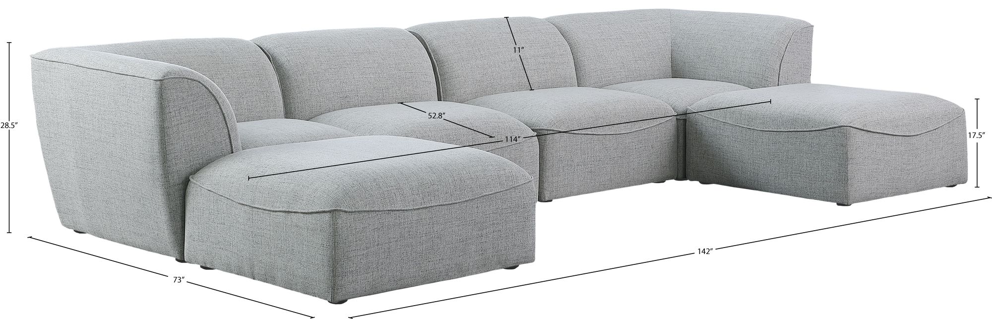 Miramar 142" 6-Piece Linen Fabric Modular U-Shape Sectional Sofa