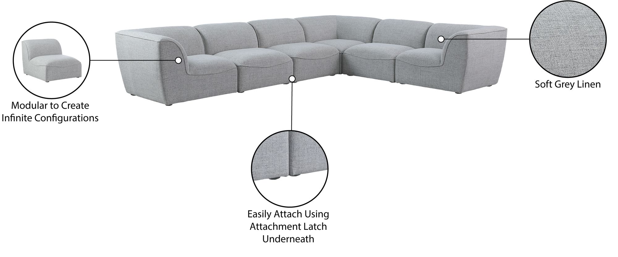 Miramar 142" 6-Piece Linen Fabric Modular Sectional Sofa