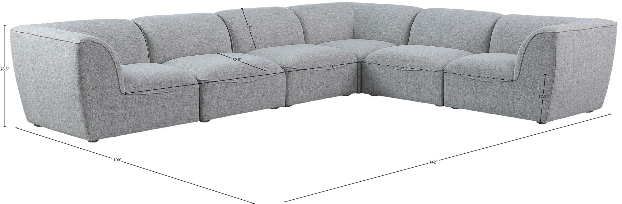 Miramar 142" 6-Piece Linen Fabric Modular Sectional Sofa
