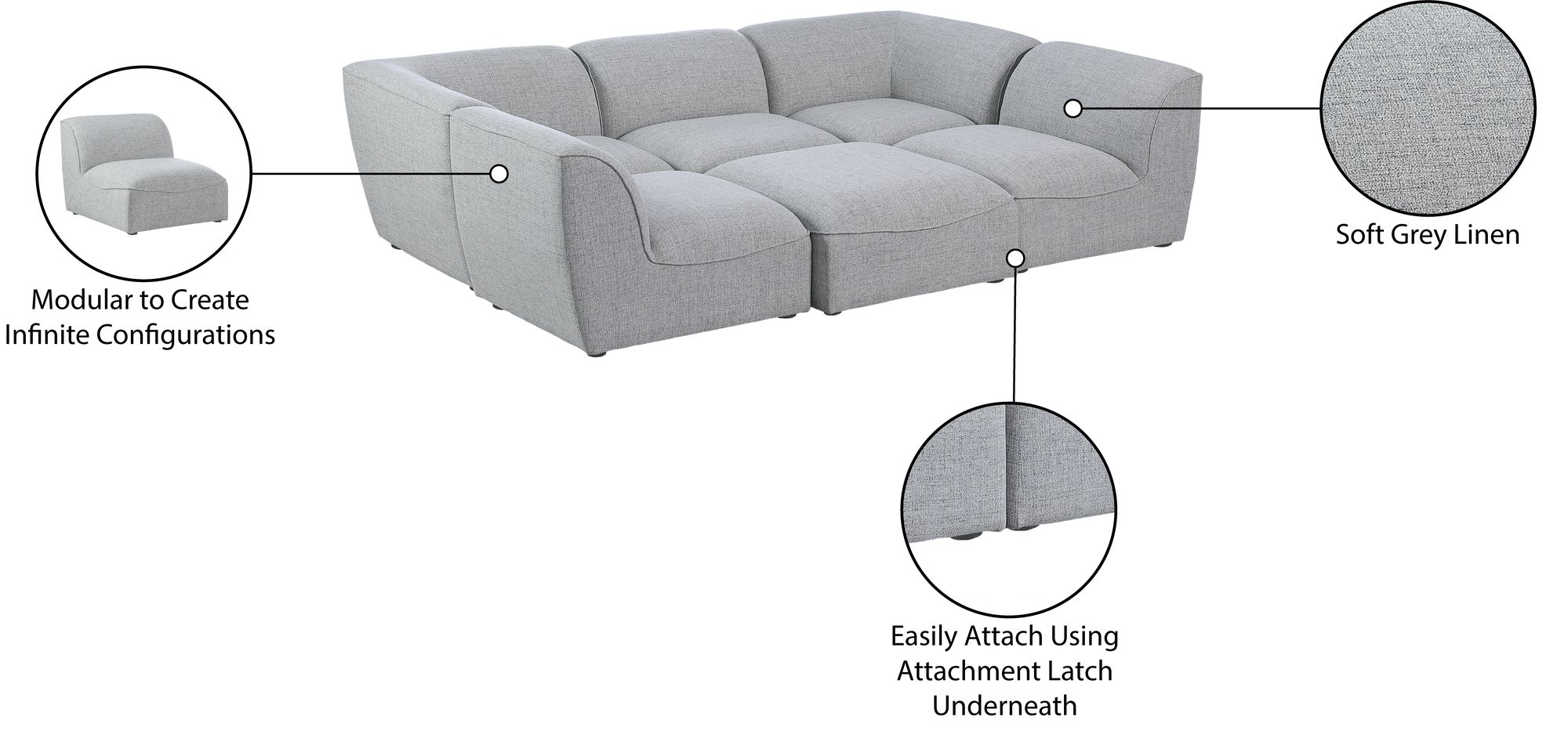Miramar 109" 6-Piece Linen Fabric Modular Sectional Sofa