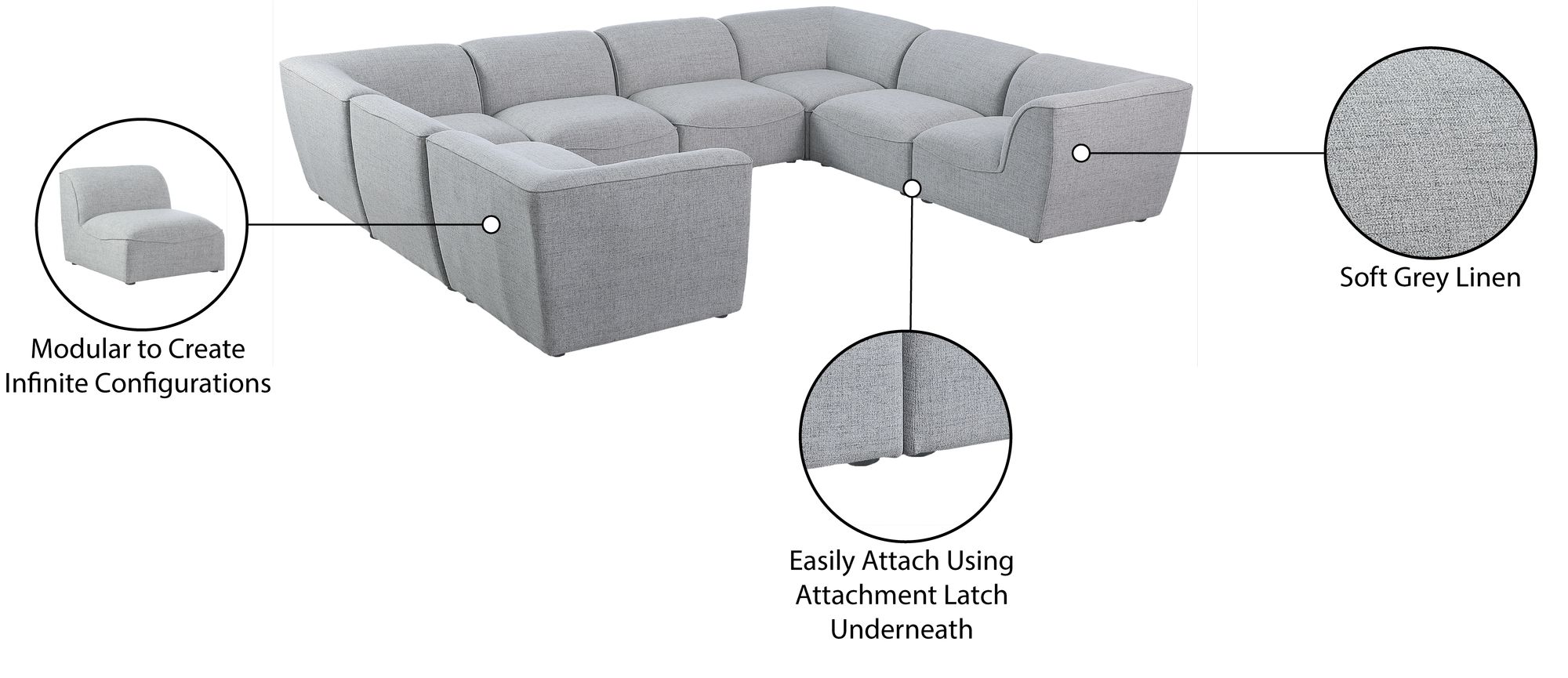 Miramar 142" 8-Piece Linen Modular Sectional