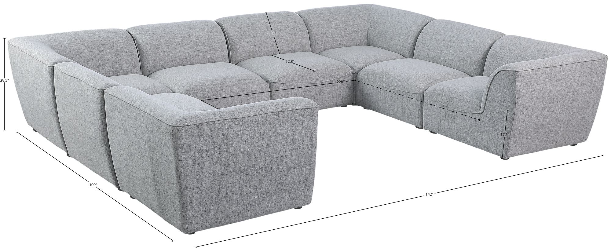 Miramar 142" 8-Piece Linen Fabric Modular Sectional Sofa
