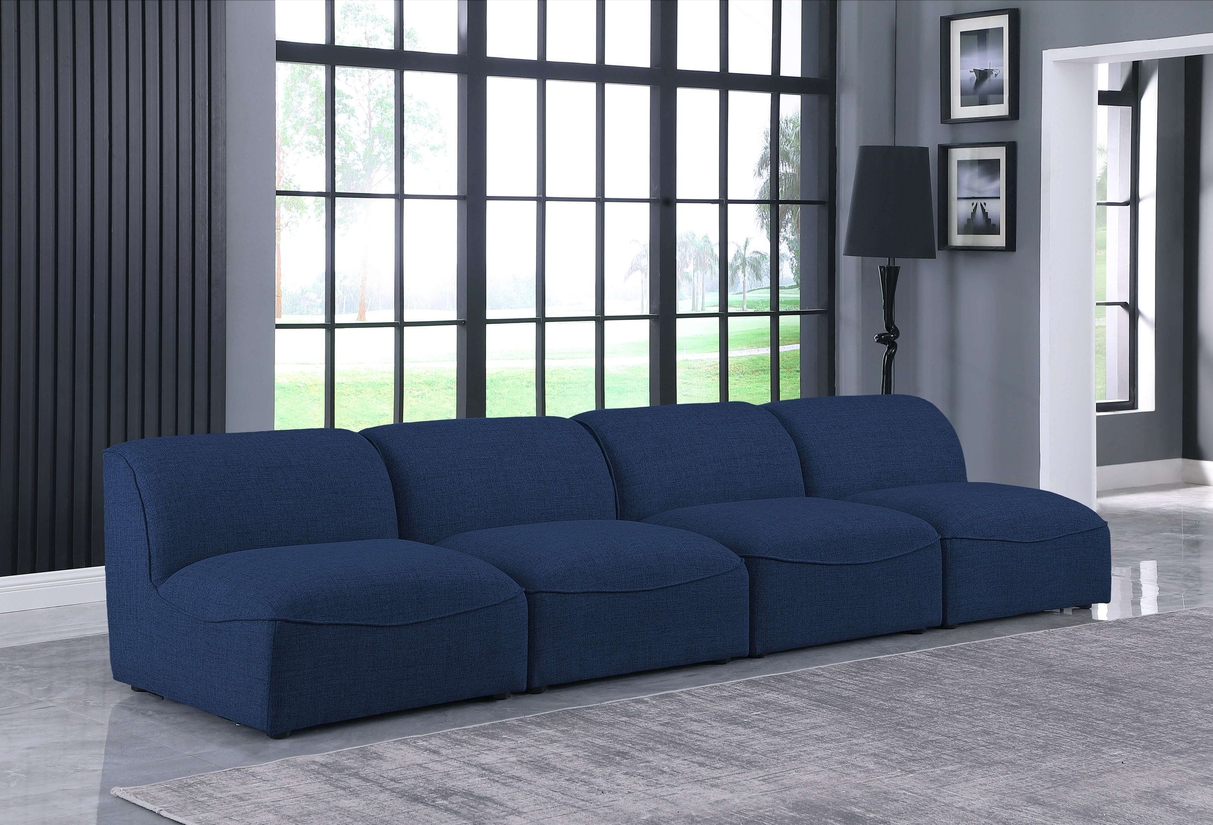 Meridian Miramar 132" Linen Modular Blue Sofa