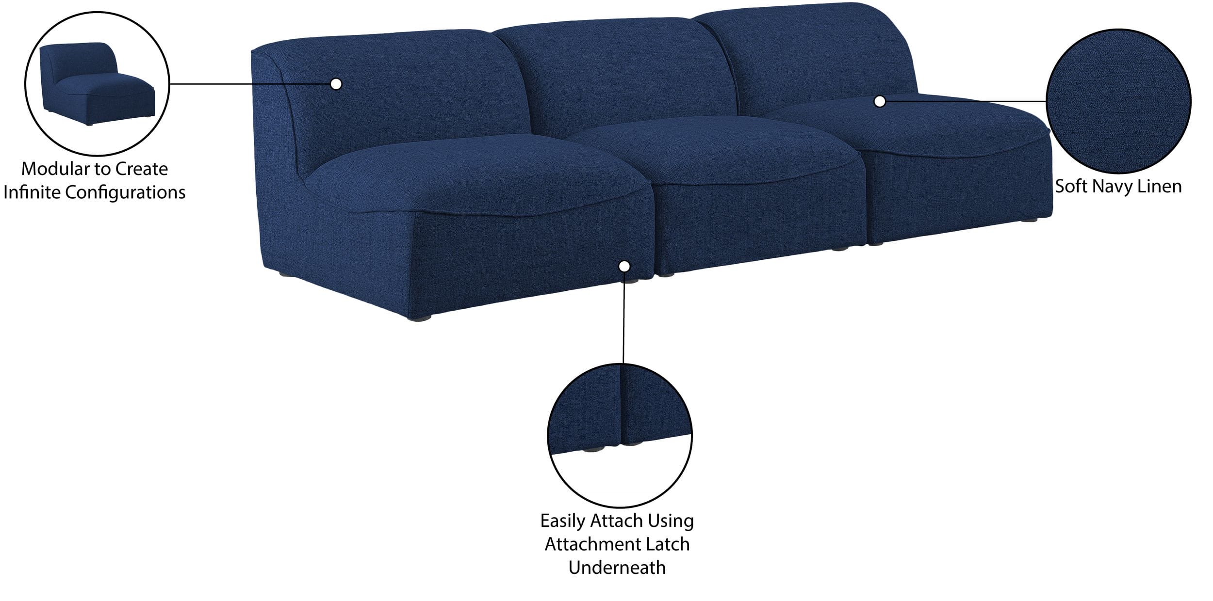 Miramar 99" Linen Modular Sofa