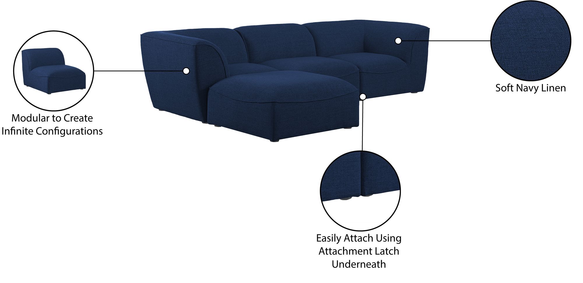 Miramar 109" 4-Piece Linen Modular Sectional