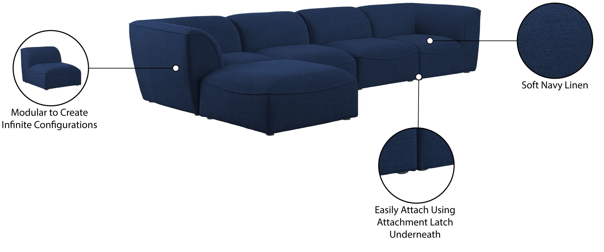 Miramar 142" 5-Piece Linen Fabric Modular Sectional Sofa