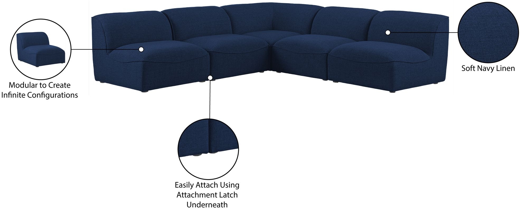 Miramar 104" 5-Piece Linen Fabric Modular Sectional Sofa