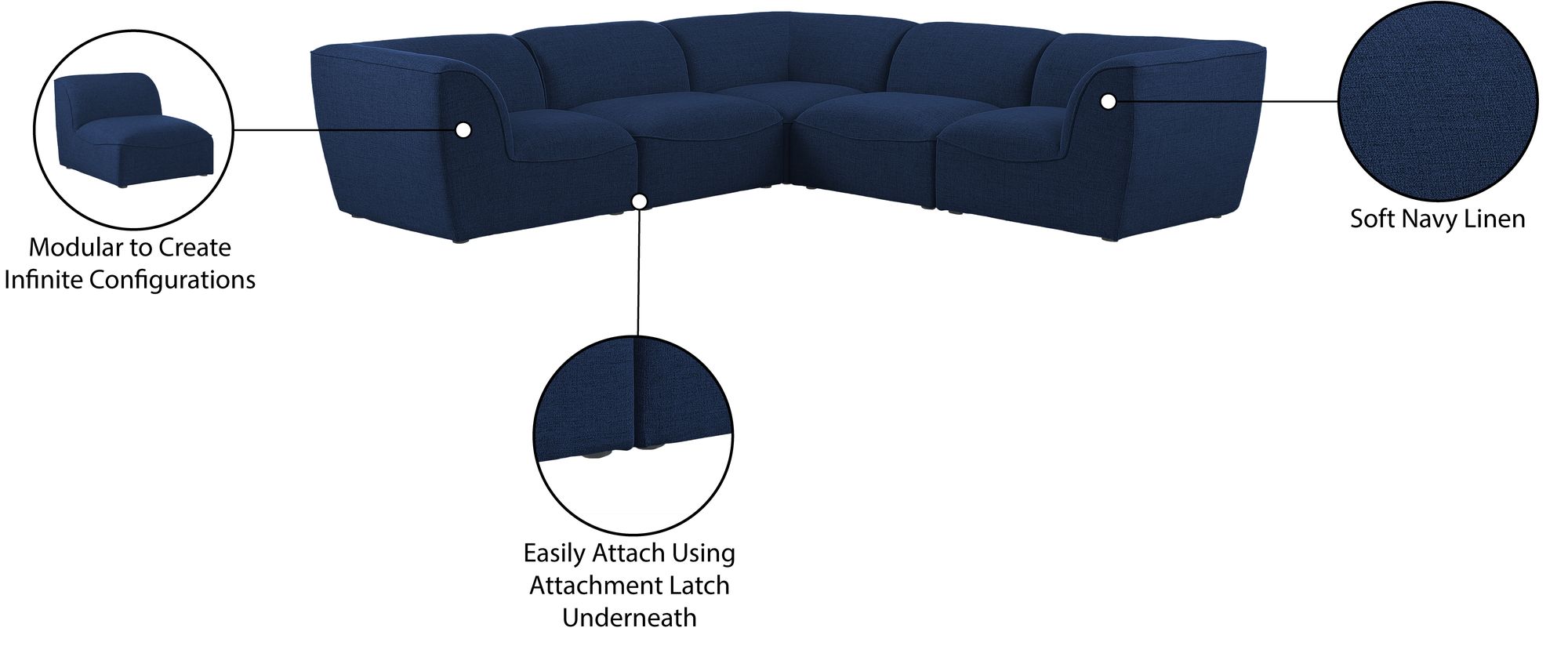 Miramar 109" 5-Piece Linen Modular Sectional
