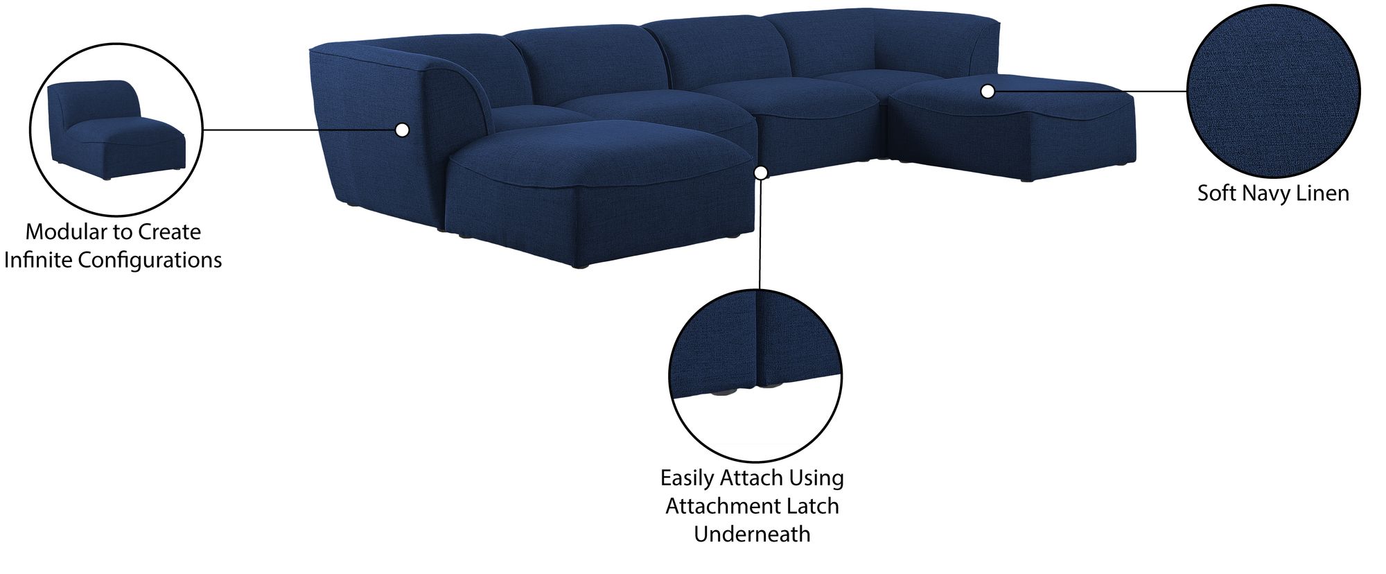 Miramar 142" 6-Piece Linen Modular U-Shape Sectional