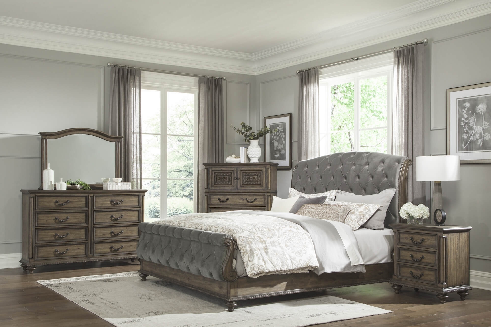Rachelle Fabric/Wood Bed/Wood Veneer Tufted Bed, Queen Size
