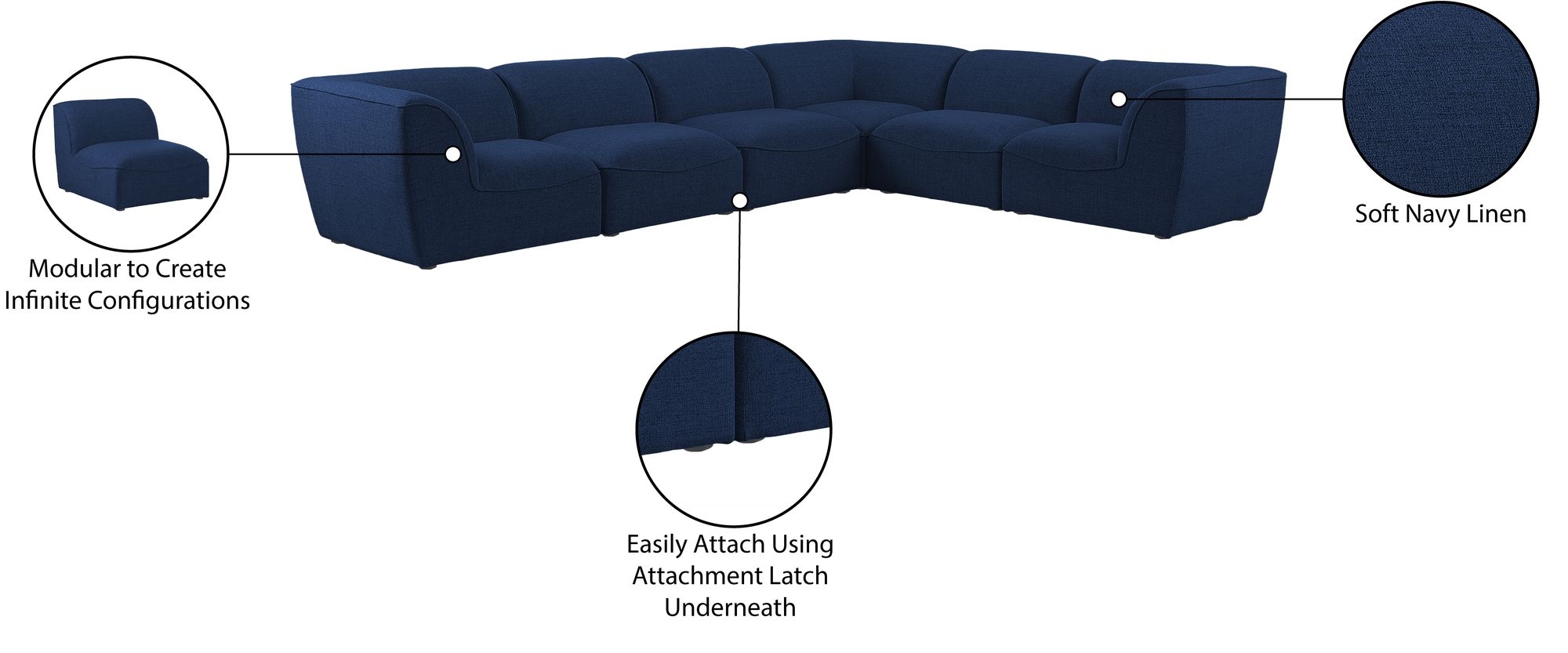 Miramar 142" 6-Piece Linen Fabric Modular Sectional Sofa