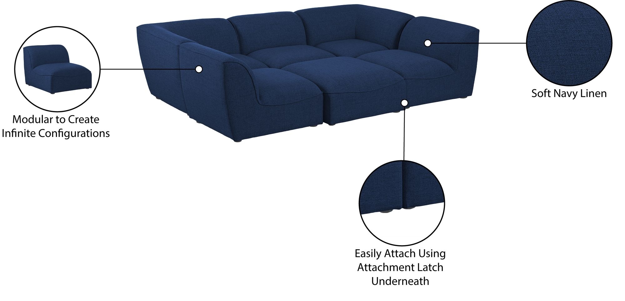 Miramar 109" 6-Piece Linen Fabric Modular Sectional Sofa