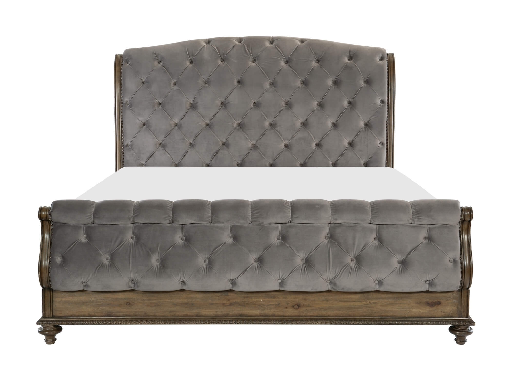 Rachelle Fabric/Wood Bed/Wood Veneer Tufted Bed, Queen Size
