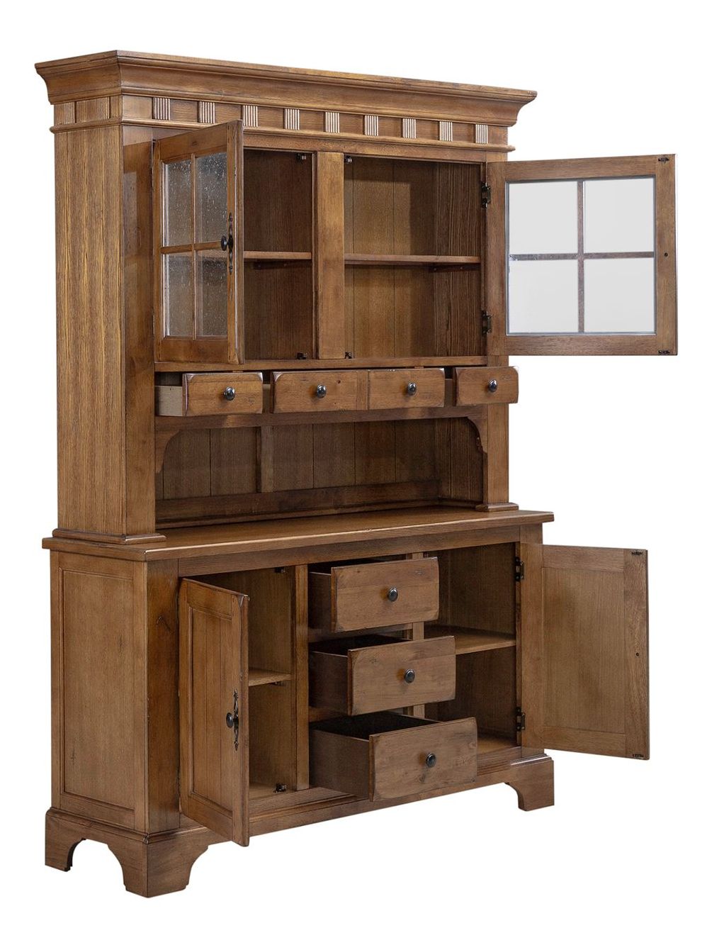 Treasures Wood/Glass Hutch & Buffet Set w/7 Drawers & 4 Doors