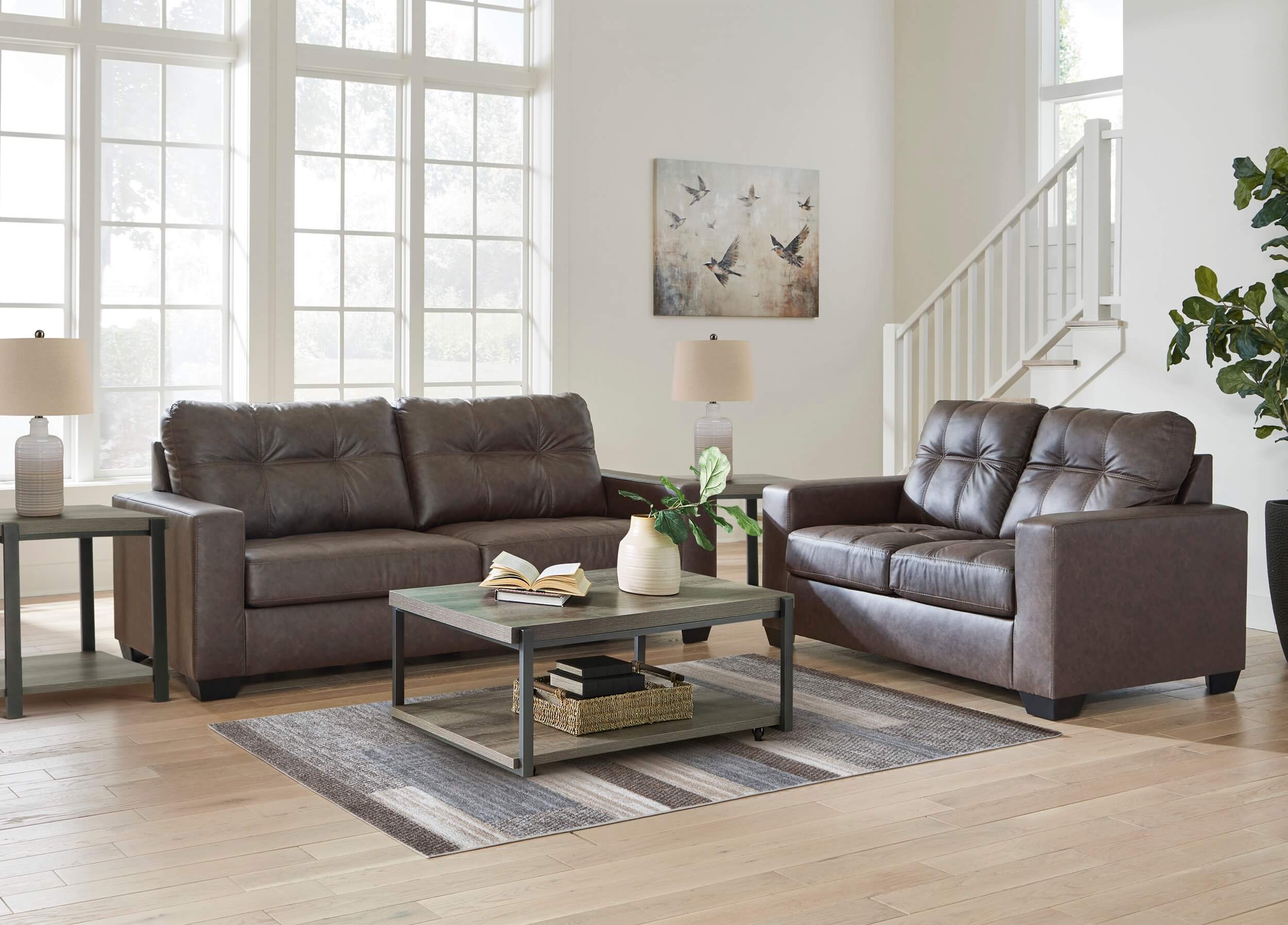 ASHLEY BARLIN MILLS SOFA & LOVESEAT with center table