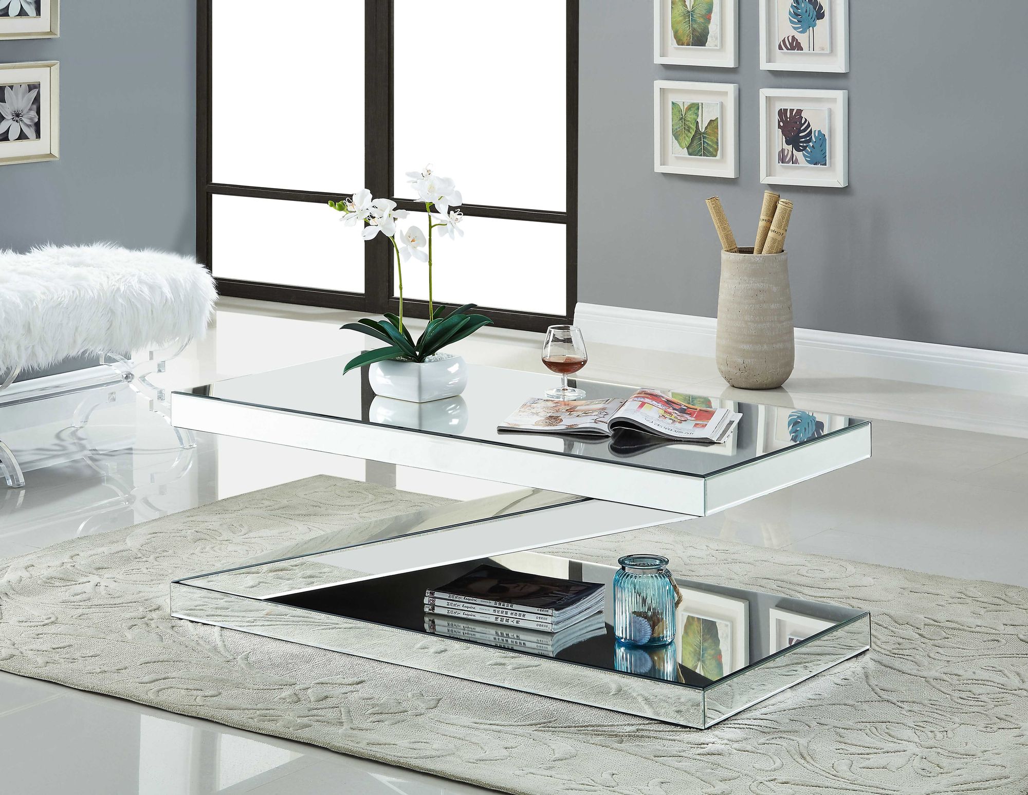 Zee 48" Rectangular Mirrored Coffee Table