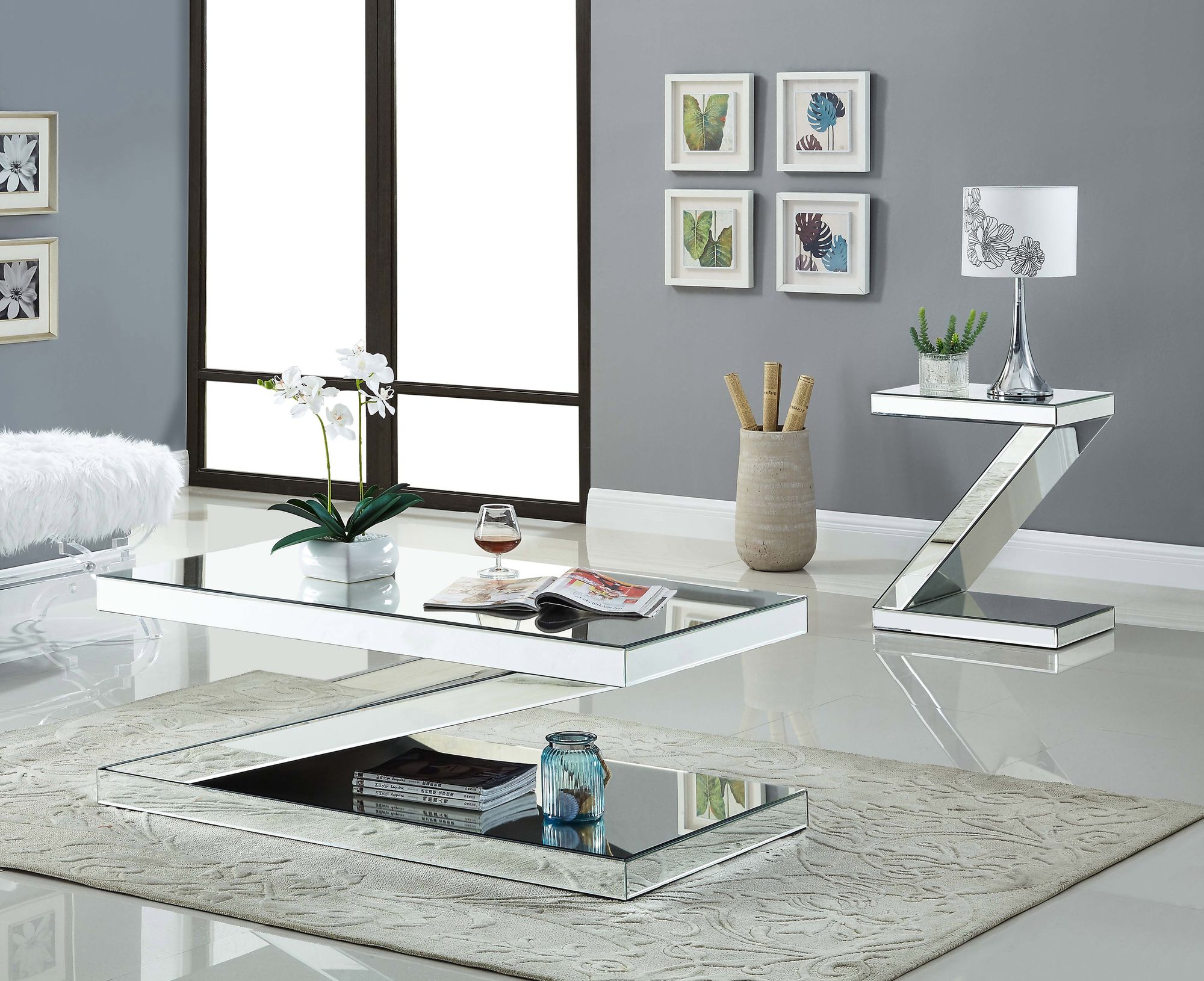 Zee 48" Rectangular Mirrored Coffee Table