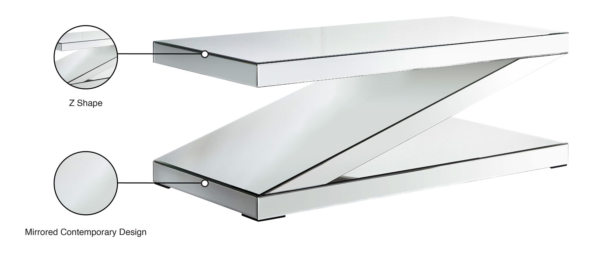 Zee 48" Rectangular Mirrored Coffee Table