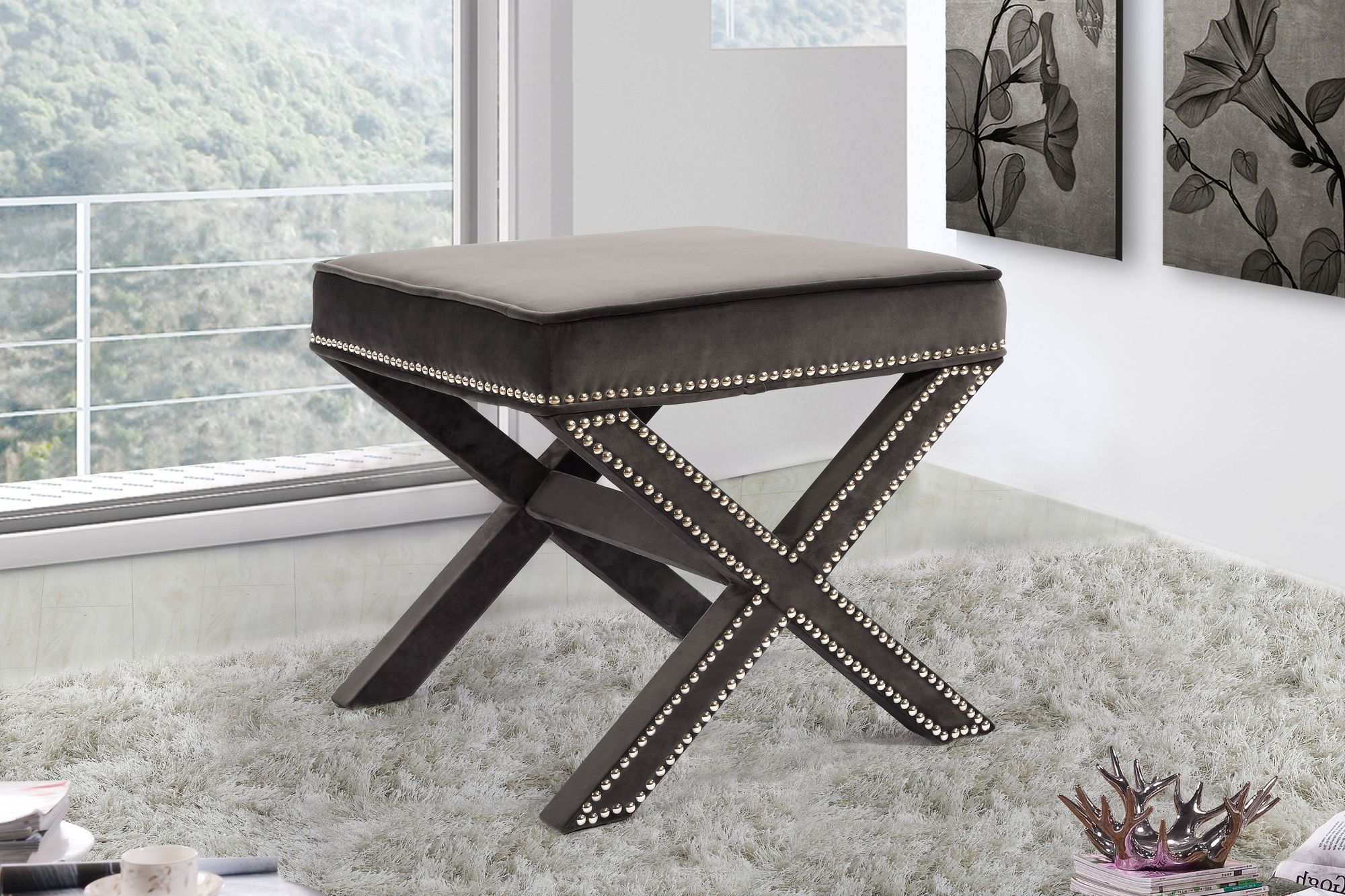 Nixon Velvet Ottoman/Bench