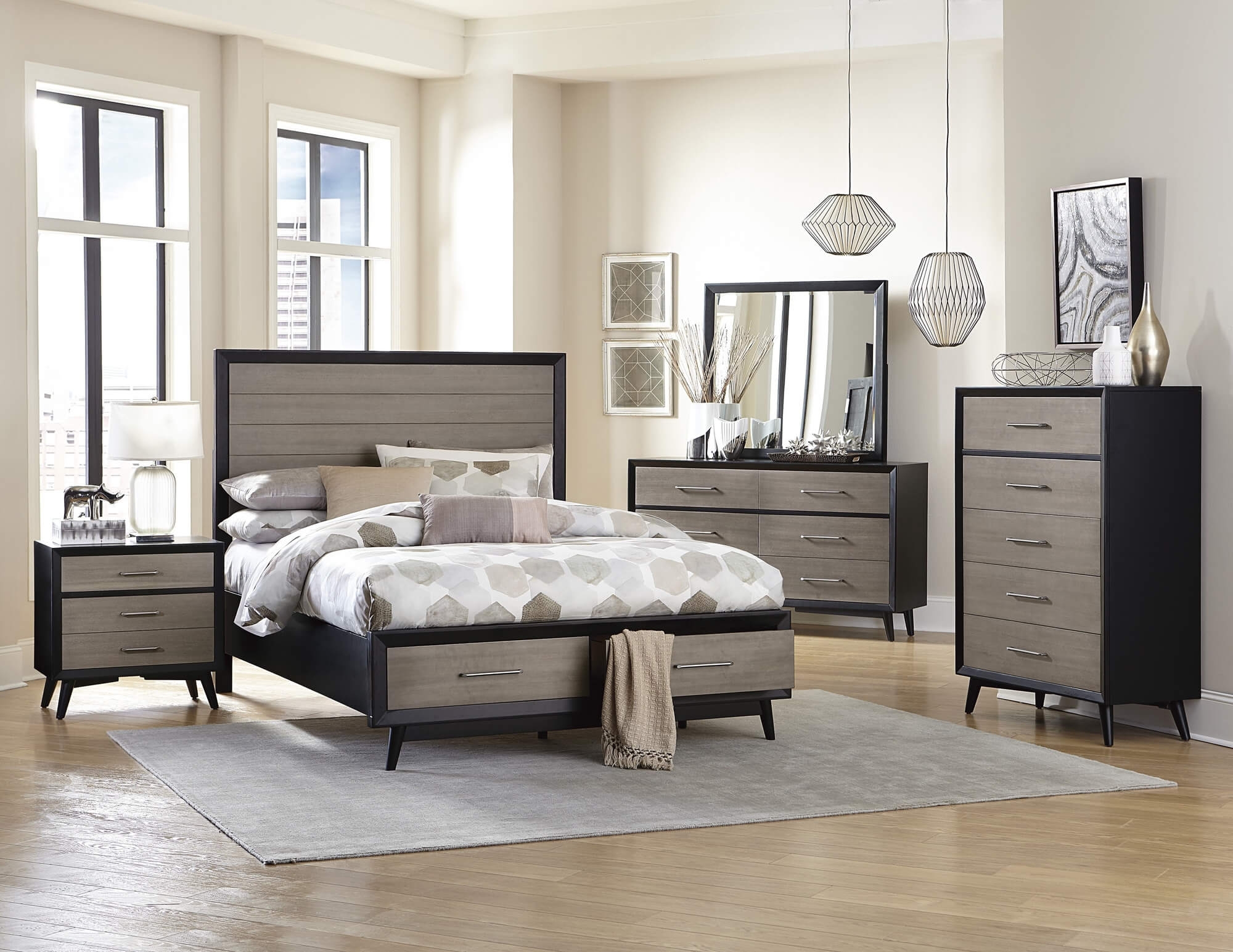 Raku Wood/Wood Veneer Storage Platform Bed, Queen Size