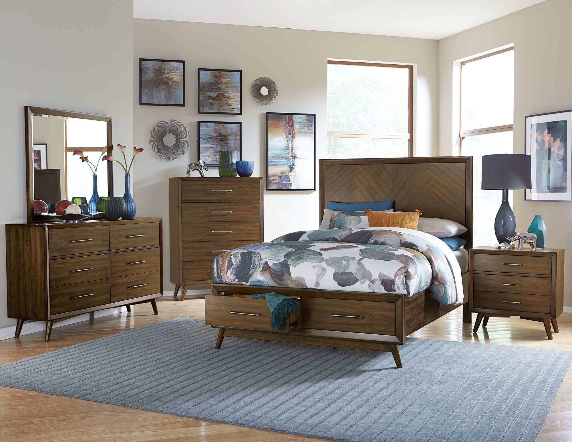Raku Wood/Wood Veneer Storage Platform Bed, Queen Size
